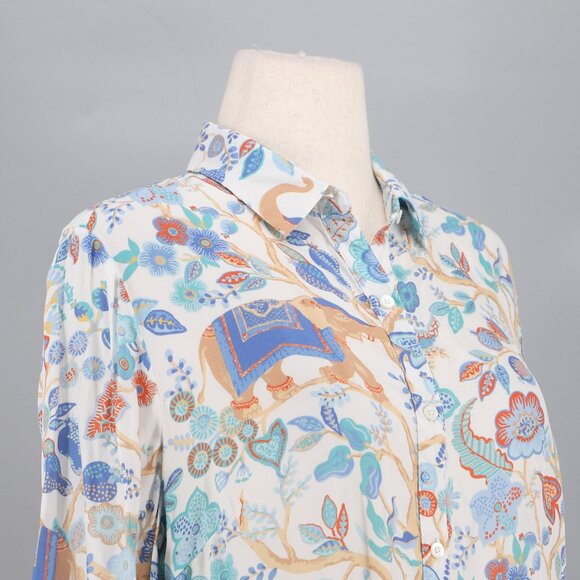 J. MCLAUGHLIN Silk Blend Lois Shirt Exotic Floral Elephant Sucre Blossom Size L - Picture 3 of 6
